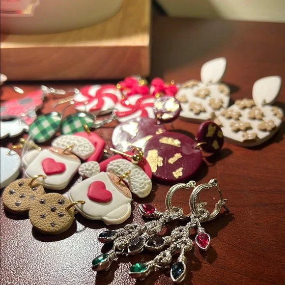 Christmas Earring Lot - Dangles Handmade Clay Light Weight and Fun - Picture 3 of 8